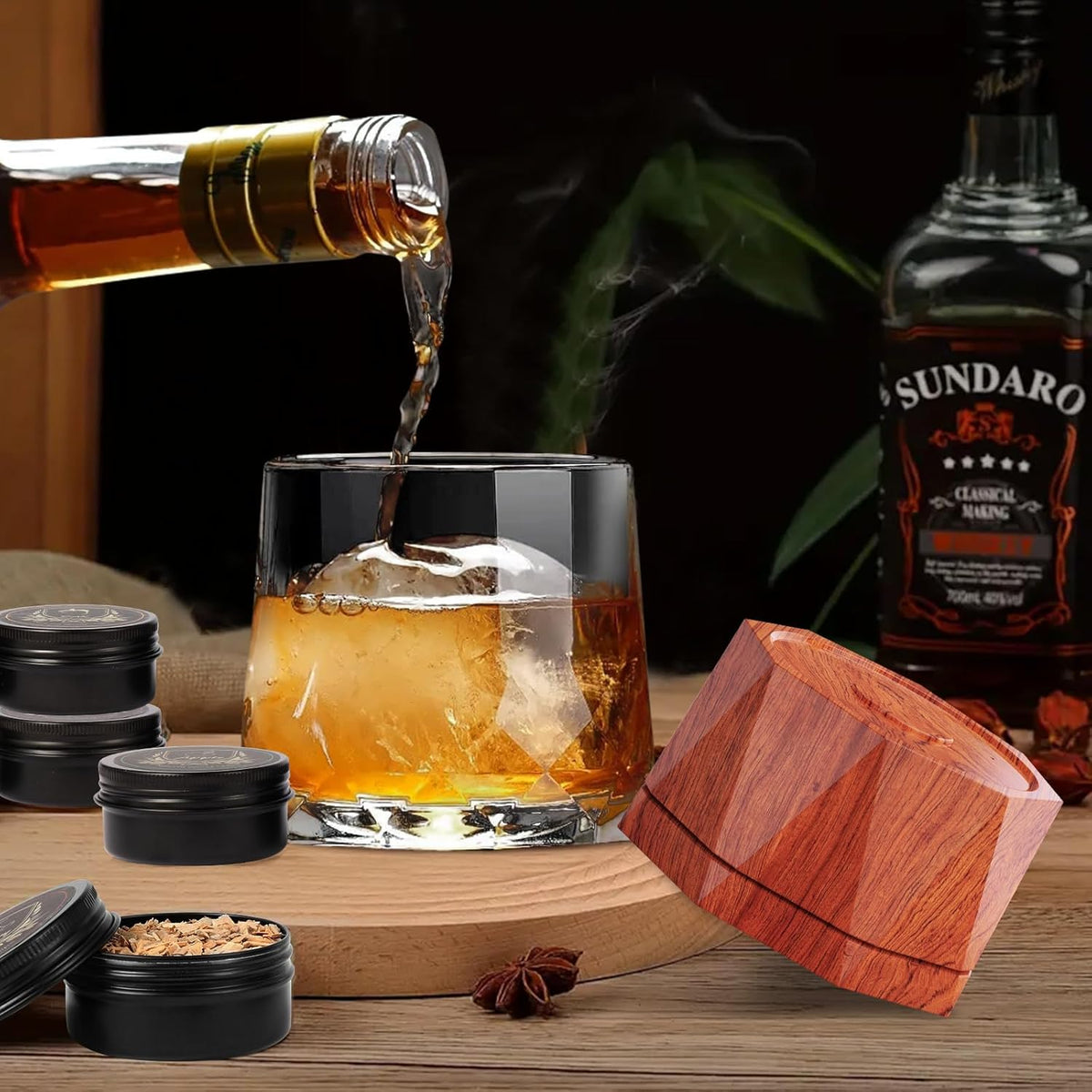 Electric Whiskey Smoker Kit with 4 Wood Chips,2 Whisky Stones,Cocktail Smoker Kit Built-in Lighter, No Butane Needed,Old Fashioned Drink Smoker Kit, Bourbon Whiskey Gifts for Men,Dad,Husband