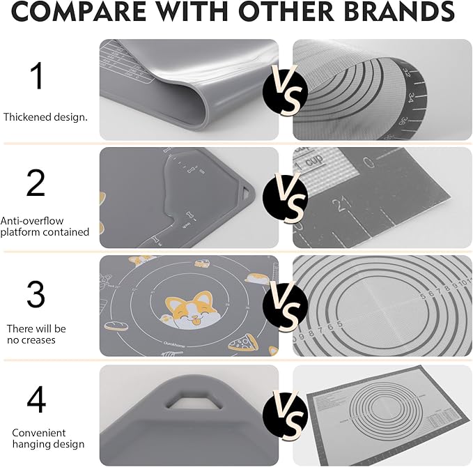 Ourokhome Silicone Baking Mat Sheet and Pastry Dough Cutter, 0.5 Inch Thick 32" X 24" BPA free Silicone Rolling Mat, Non-Stick and Anti-Slip, Dishwasher Safe (Gray)