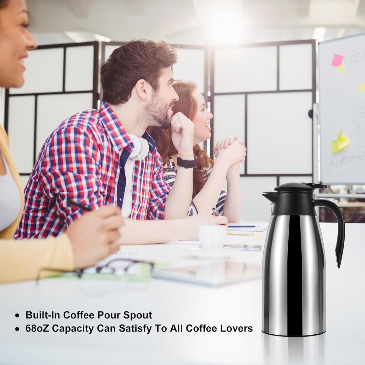 70oz Updated Thermal Stainless Steel Carafe for Hot Coffee & Water, Double Walled Vacuum Carafe (Pink+Pink)