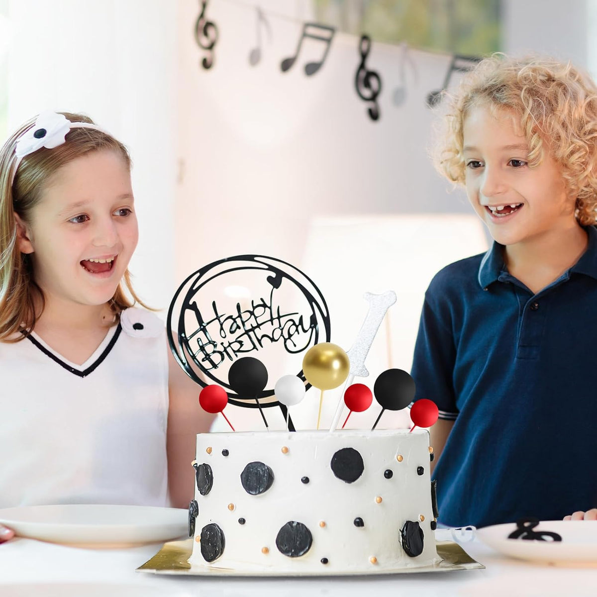 48 Pcs Balls Cake Topper Decorations Balloon Cupcake Toppers Foam Cake Topper Balls Cake Balls Decorations for Birthday Party Wedding Cake Decorating (Black, Red, White, Gold)