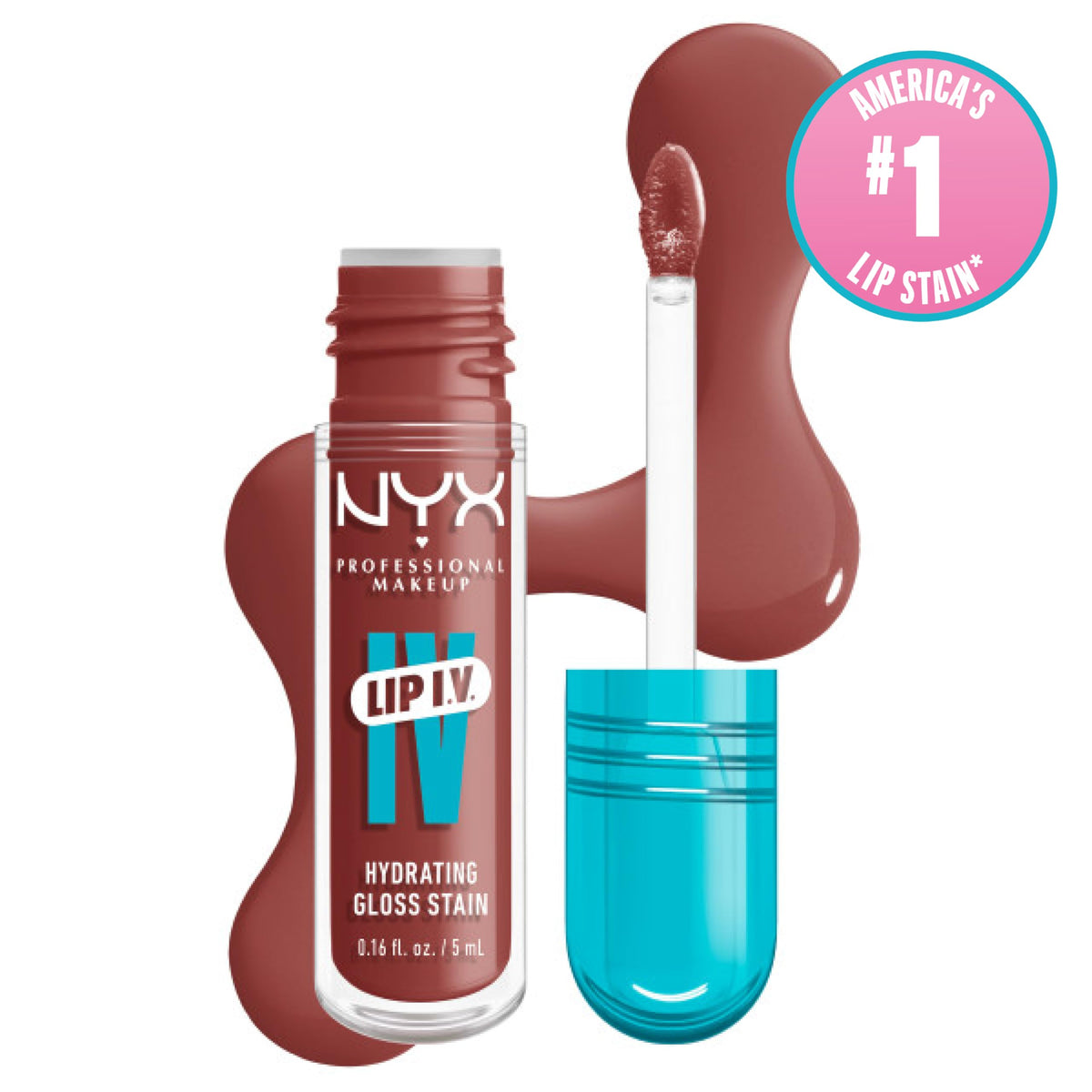 NYX PROFESSIONAL MAKEUP Lip IV Hydrating Glossy Lip Stain, Long-Lasting, Tinted, Vegan Formula with 12 HR Hydration - Hydra Honey (Brown)