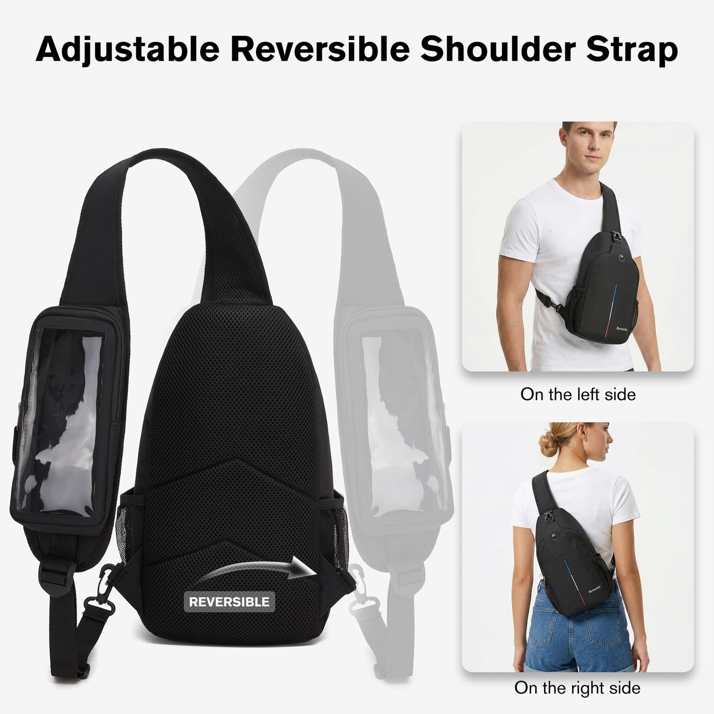 Bymontin Crossbody Sling Backpack with Touch Screen Phone Pocket, Chest Bag for Commuting and Daily Use