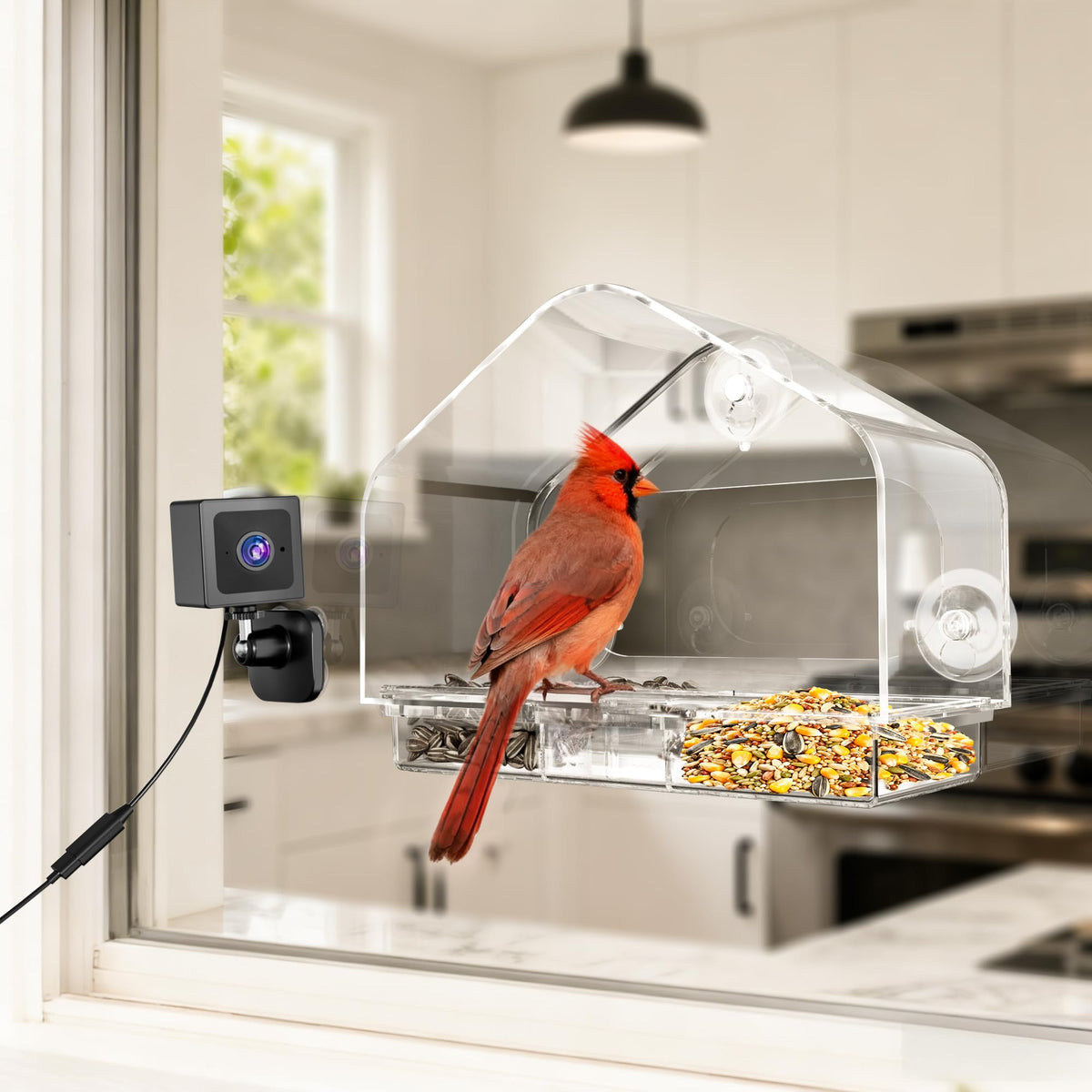 Window Bird Feeder with Strong Suction Cups & Smart Waterproof Bird Camera