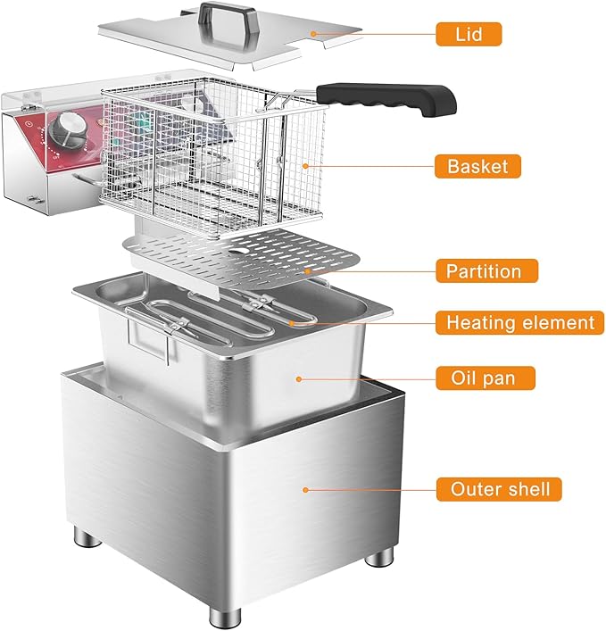Mvegoiuok Electric Deep Fat Fryer With Basket and Lid 1800W Commercial Deep Fish Fryer With Oil Filtration for Home Use and Restaurant 12.7QT Stainless Steels Oil Fryer