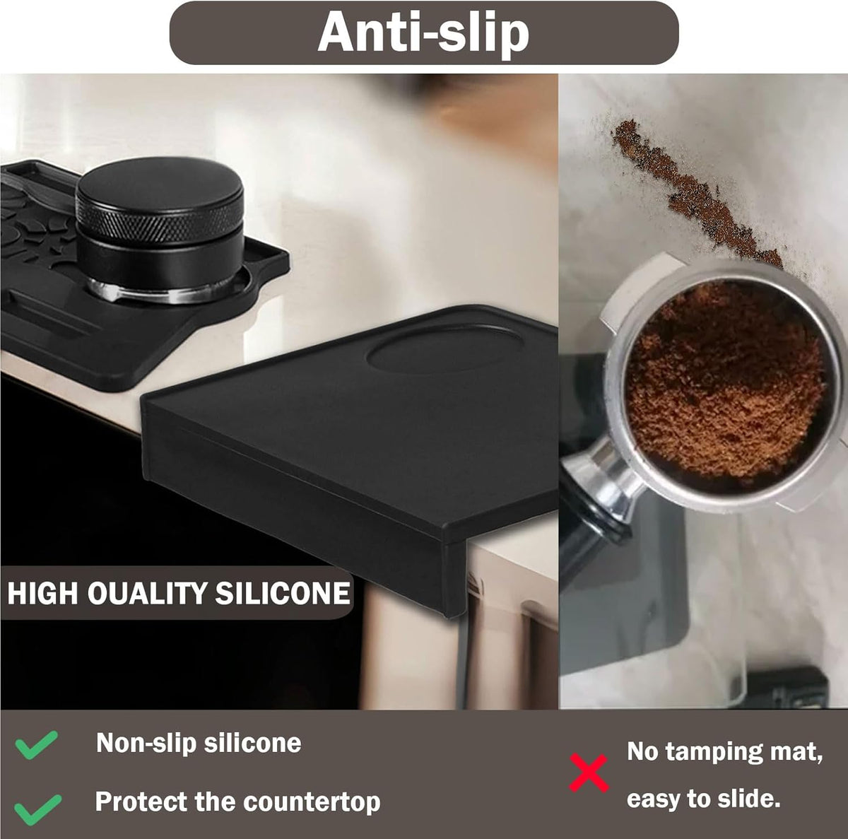 Espresso Tamping Mat - 2PCS Coffee Tamper Mat Food Grade Silicone 6mm Thick Waterproof Heat Resistant Tamp Mat Station for Espresso Machine Accessories, Multi-Use for 51/53/58mm Portafilters Matt
