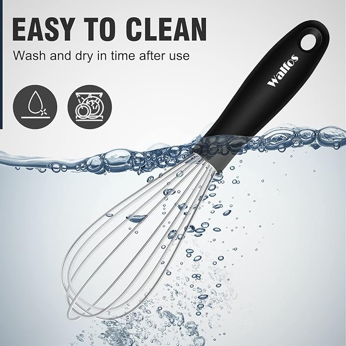 Walfos Mini Stainless Steel Whisk for Cooking - Heat Resistant Kitchen Whisks for Non-stick Cookware, Balloon Egg Beater Perfect for Blending, Whisking, Beating, Frothing & Stirring, 5+7in/12+17cm