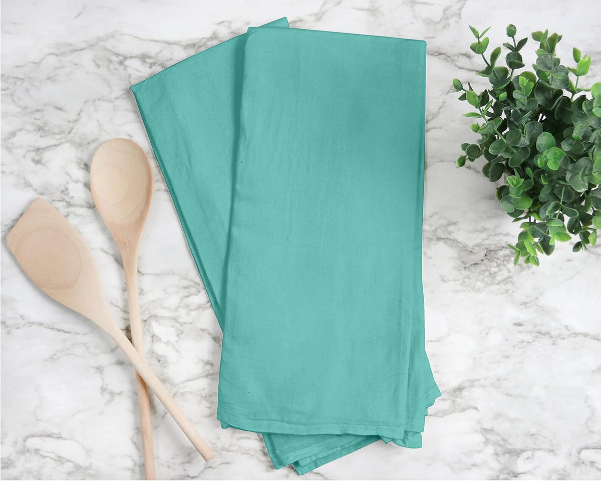RUVANTI Flour Sack Towels 50 Pack 28x28 Inch, 100% Cotton Tea Towel, Reusable, Machine Washable, Absorbent BarTowels - Dish Cloth Perfect for Drying Dishes & Cleaning - Turquoise
