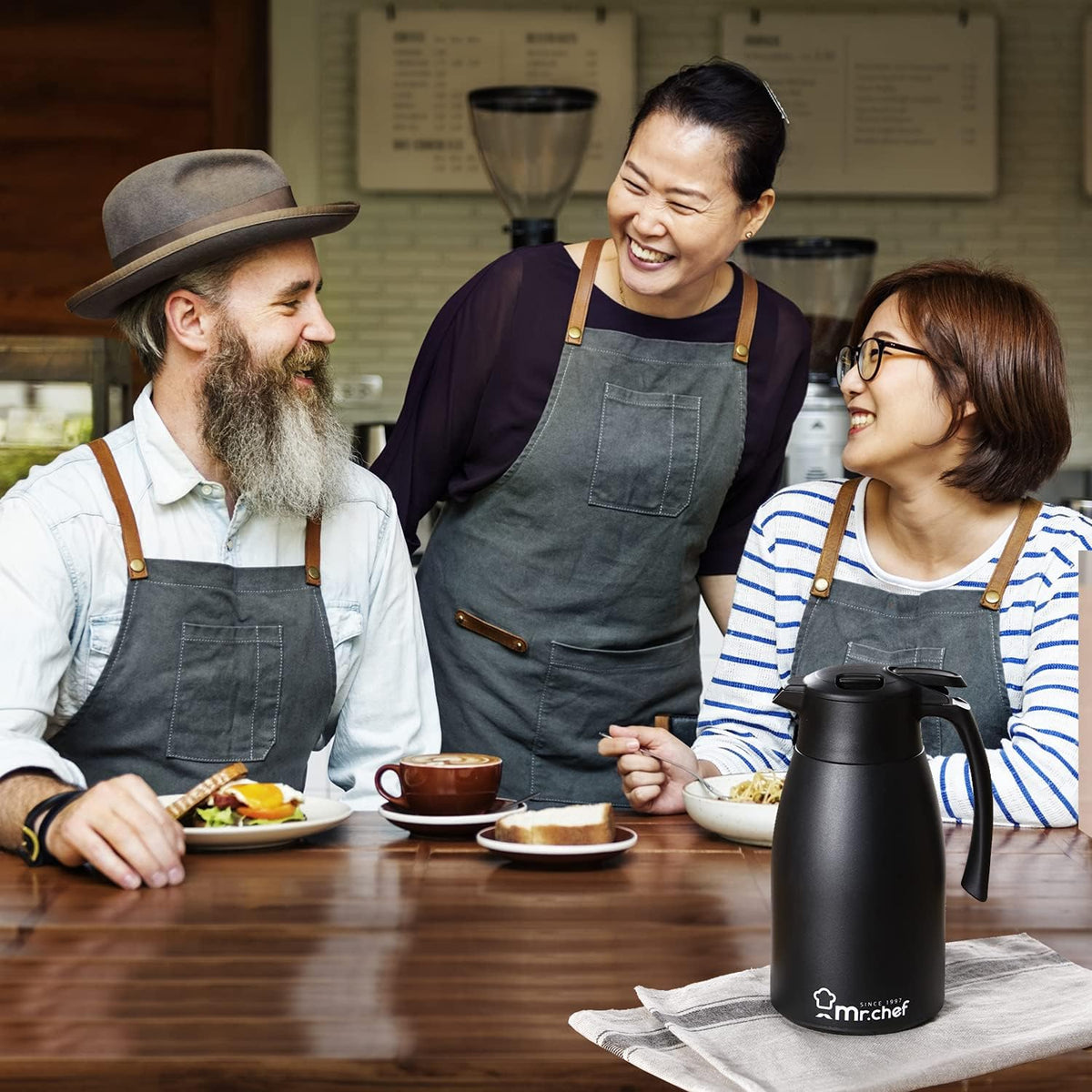 SINCE 1997 MR.CHEF 68Oz Thermal Coffee Carafe, Insulated Stainless Steel Coffee Carafes for Keeping Hot/Double Walled Vacuum Coffee Carafe (Black, 2L)