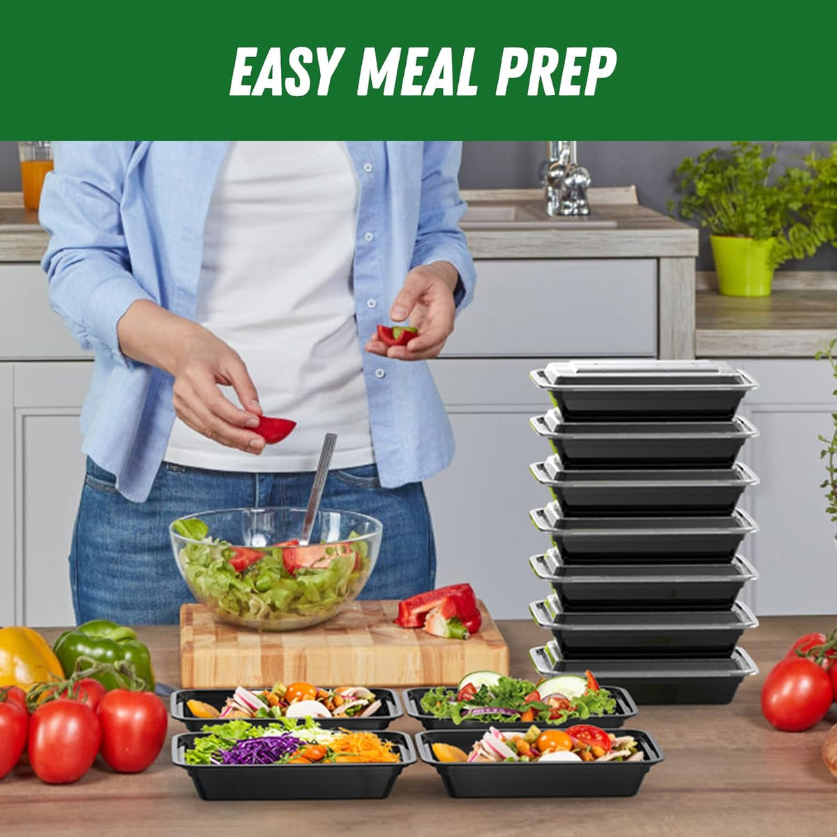 50 Pack (100-Piece) 28 oz Meal Prep Containers Reusable with Lids, Sturdy Leakproof & Food Safe, Microwave, Freezer, Dishwasher Safe Prep Containers, To Go Take Out Plastic Food Storage