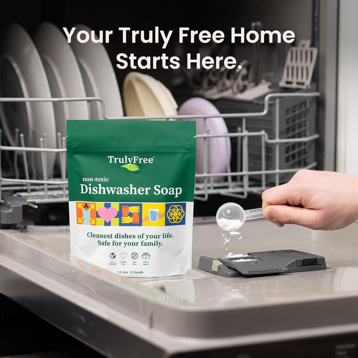 Automatic Dishwasher Detergent Powder - Concentrated Dishwashing Detergent, Dish Soap, Hard Water Stain Remover, Kitchen Cleaning Supplies, No Harmful Ingredients - 12.5 oz (Pack of 3)