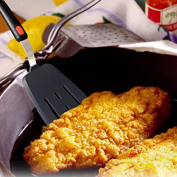 Silicone Spatula Set of 2 for Nonstick Cookware,Tenta Tenta Kitchen Slotted Angle Round Pancake Spatulas 600°F Heat Resistant Classic Rubber Spatula Set For Cooking-Grey/Black