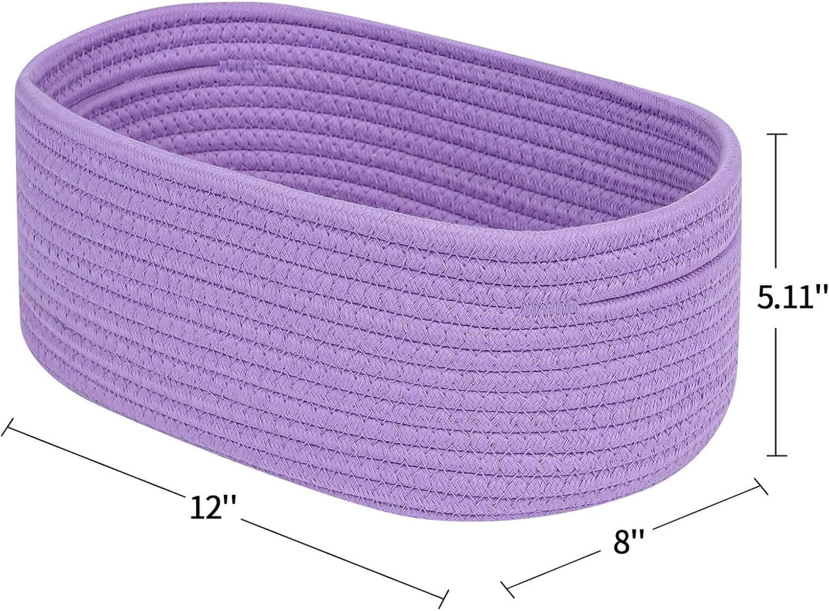 CubesLand Small Storage Baskets for Shelves, Closet Organization Storage Bins Empty Gift Basket 3 Packs Baby Nursery Woven Baskets for Organizing, Rectangular Clothes Closet Shelves Baskets Purple