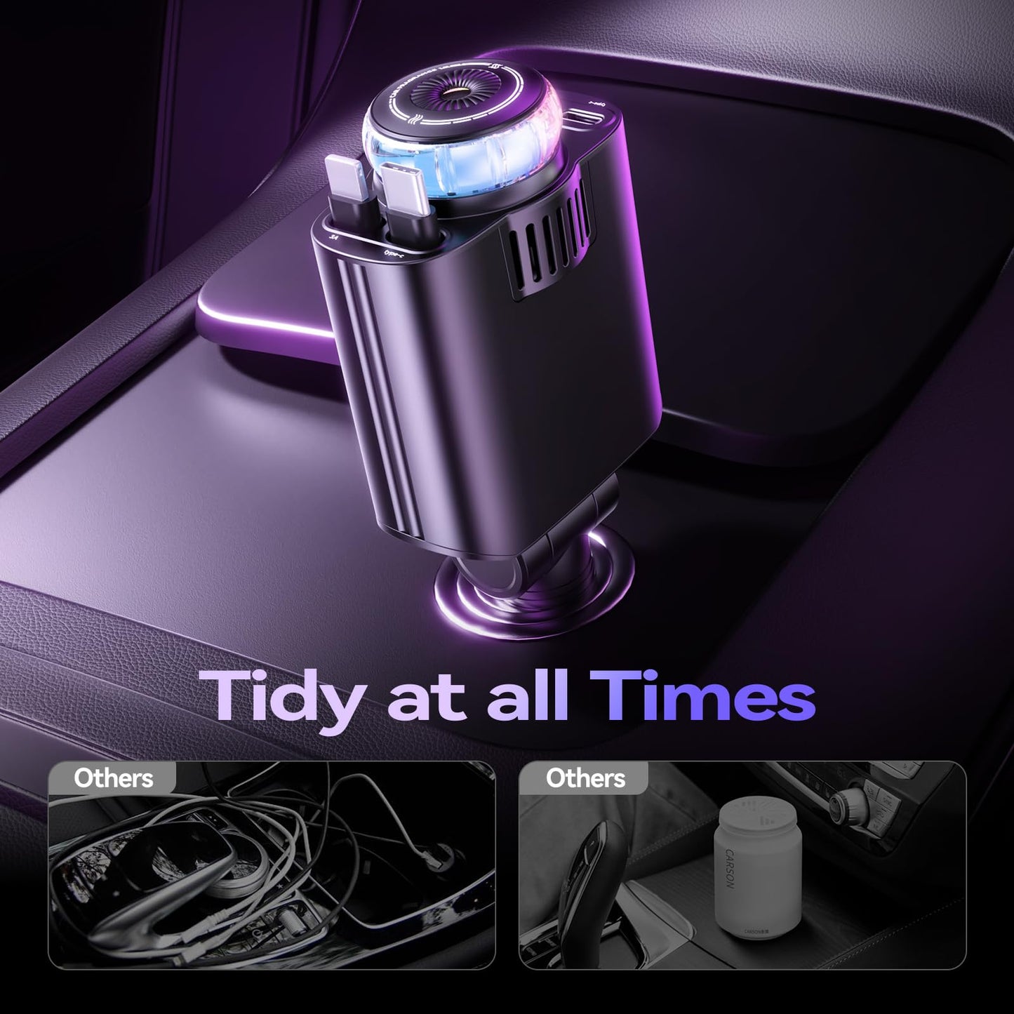5 in 1 Retractable USB C Car Charger Fast Charge Aromatherapy Starry Sky