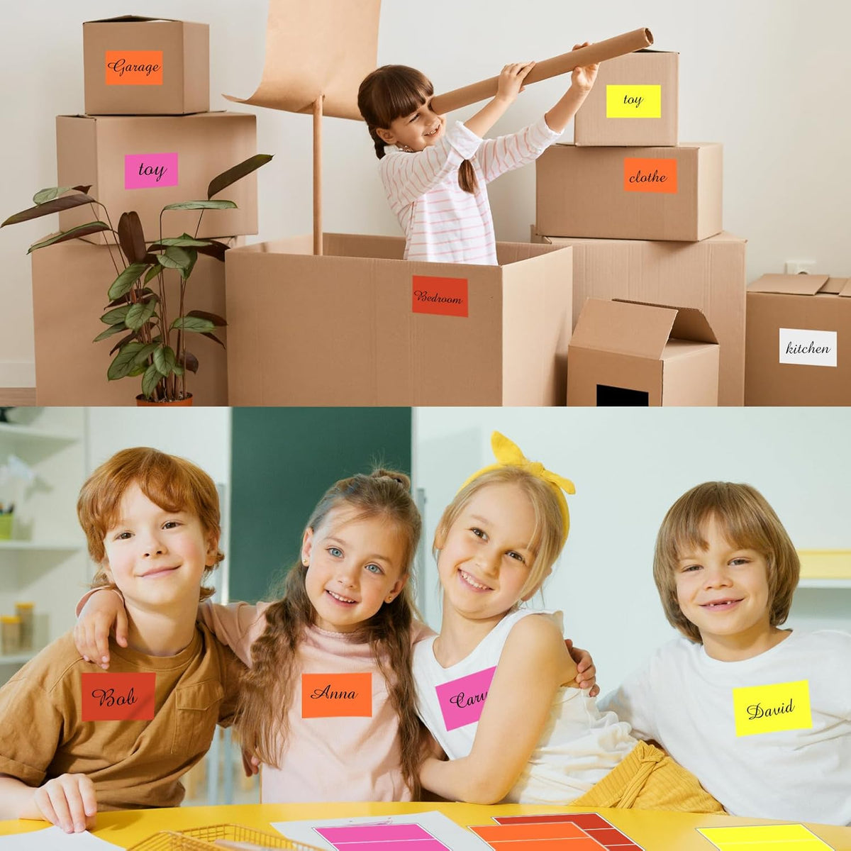 STARLIBOO Removable Colored Labels Stickers, 3X5 Inch Removable Large Label Stickers for Moving Boxes and Storage Bins- Waterproof- Tear Resistant (Yellow)