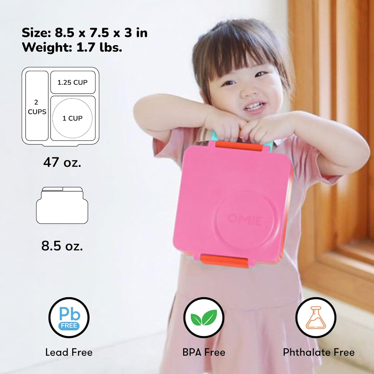 OmieBox Bento Box for Kids - Insulated Bento Lunch Box with Leak Proof Vacuum Insulated Food Jar - 3 Compartments, Two Temperature Zones (Pink Berry)
