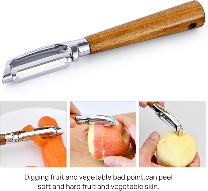Vegetable Peeler for Potato, Apple, Fruit, Carrot, Veggie, kitchen, Y-Shaped and I-Shaped Peelers with Acacia Wood Ergonomic Non-Slip Handle(2PCS)