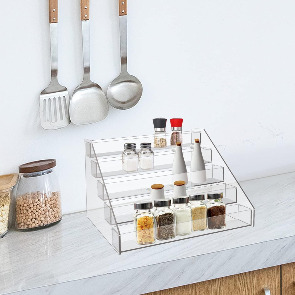 WUIVIUT Spice Rack Organizer For Cabinet, 1 4/5 in/Tier Acrylic Tiered Spice Shelf Can Storage Organizer for Kitchen Pantry Countertop