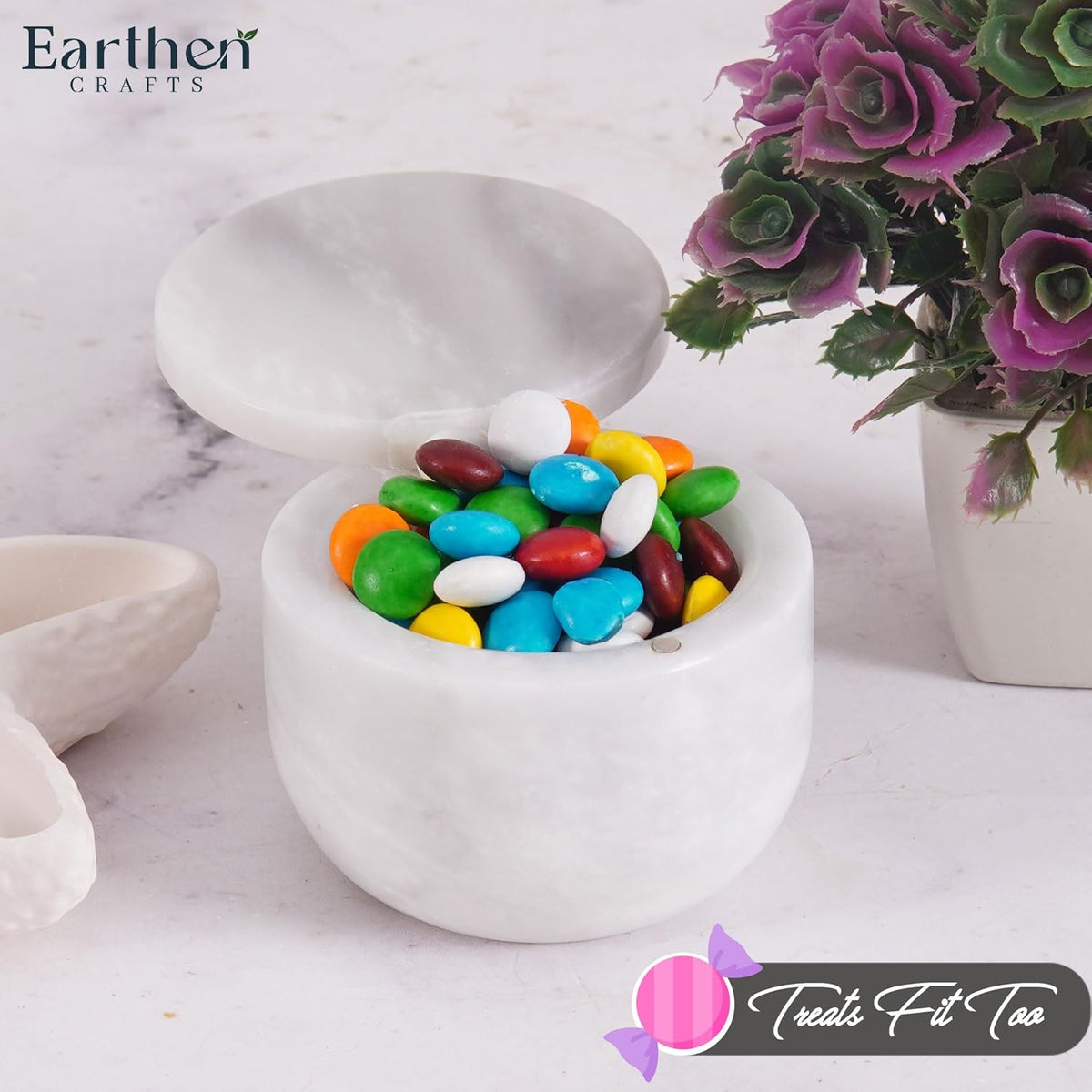 Marble Salt Cellar With Lid 3" Inch Salt Holder - White Salt Container with Magnetic Lock for Kitchen Counter, Salt & Spice Storage, Seasoning Jars for Table