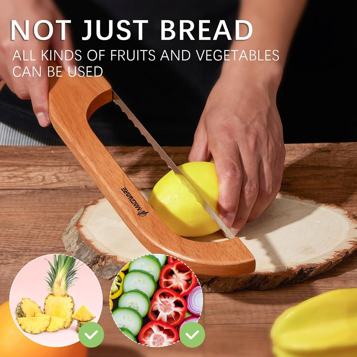 Sourdough Bread Knife, Sharp Bread Slicer for Homemade Bread, Wooden Bread Bow Knife Bread Cutter for Slicing (Natural Oak)