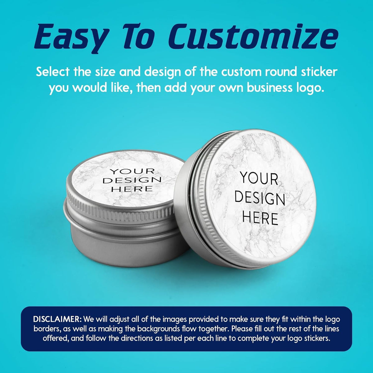 100 Custom Vinyl Stickers - Upload Your own Image, Text, Design, Logo - Personalized Logo Labels for Handmade, Packaging, Bottle, Jars, Candle, Brand Stickers (Silver Marble, 1.5x1.5)