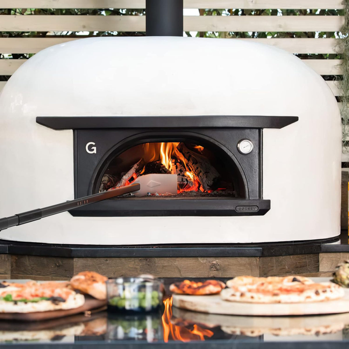 G.a HOMEFAVOR 5-Piece Pizza Oven Accessories, 12" × 15'' Perforated Pizza Peel, 9" Round Turning Peel, Pizza Oven Cleaning Brush, Ash Rake, Pizza Fork, Pizza Kit for Professional Chef or Pizza Lover