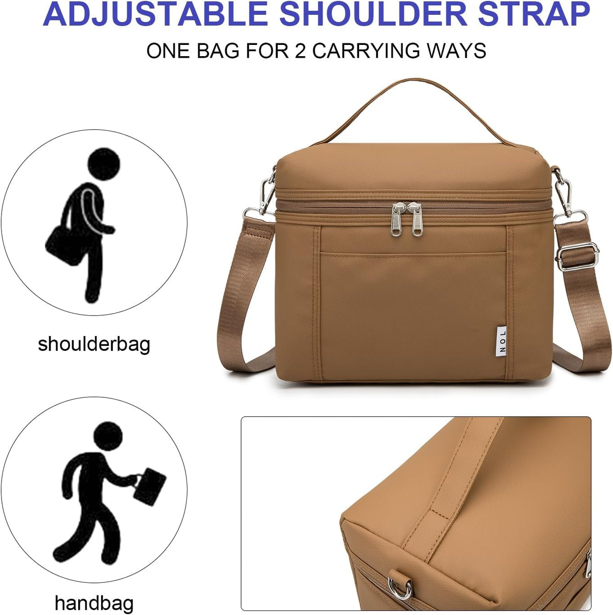 NOL Natural Organic Lifestyle Insulated Lunch Bags for Women Cooler Bag Lightweight Nylon Waterproof Lunch Box For Work (Small, Brown)