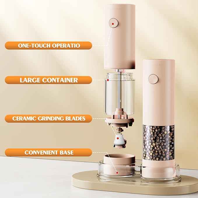 Electric Salt and Pepper Grinder Set Automatic Battery Pepper Mill Shakers Adjustable Coarseness Upgraded Larger Capacity with Led Home and Kitchen Appliances Birthday Gifts for Women Mom