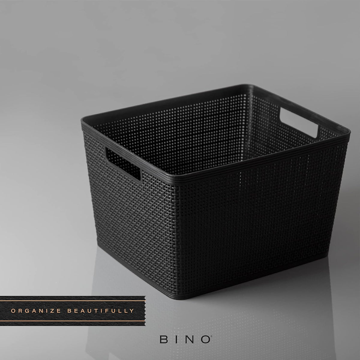 BINO | Woven Plastic Basket | Large (Black), 3-Pack | THE JUTE COLLECTION | Home Organization, Space - Saving Storage, Stylish Design | Jute Basket | Plastic Storage Basket