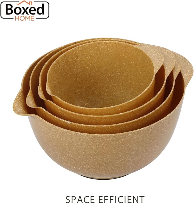 BoxedHome Dressing Bowl Set Red Pine Fiber Salad Bowls Non-Slip Stackable Kitchen Bowls 4 Piece Set Purely natural, made of natural fibers(Deep yellow)