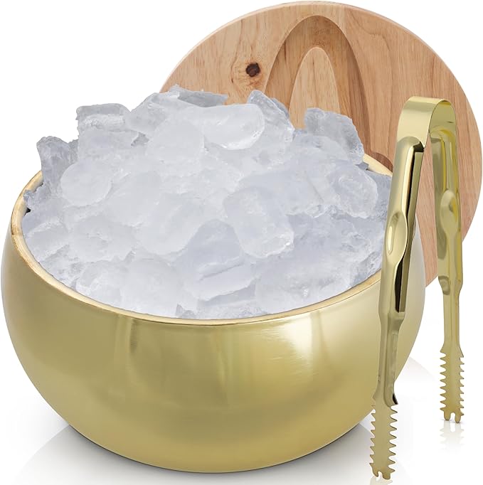 Gusto Nostro 4.1L Insulated Ice Bucket with Lid and Tongs, Double Wall Stainless Steel Ice Bucket Large, BPA Free Ice Bucket for Cocktail Bar, Keeps Champagne, Wine, Beer Chill for Parties (Gold)