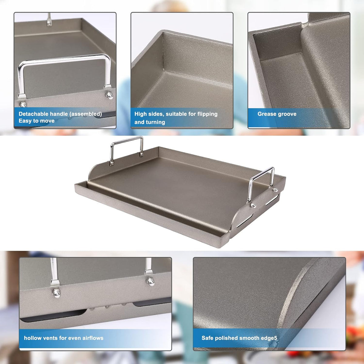 Griddle for Gas Grill Metal Cooking Griddle Pan for Outdoor Gas Grill, 17" x13" Flat Top Plate Skillet Pan Teppanyaki Insert for Weber Charbroil Camp Chef and Charcoal/Electric