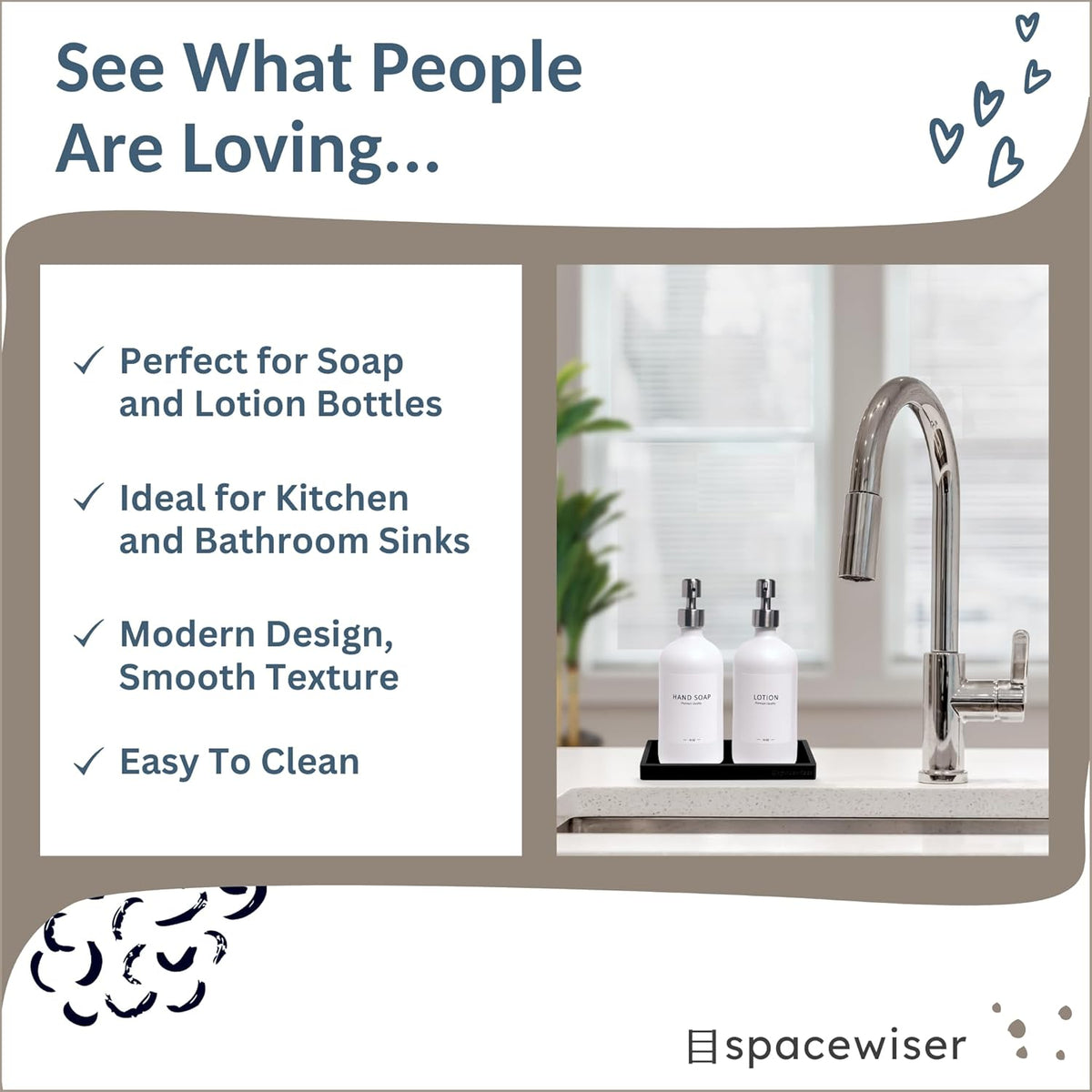 Countertop and Vanity Tray – Small 7.7” Silicone Tray, Soap Dispenser Trays, Bathroom Trays, Kitchen Soap Holder Sink Organizer Counter Caddy for Soaps Bottle Keys, Sponge Holder Dish Black