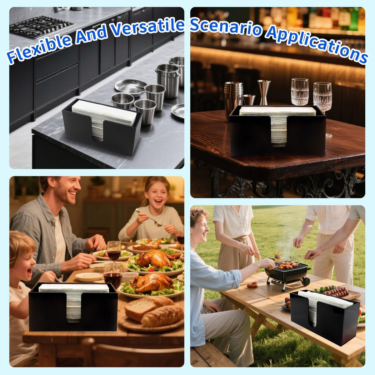Paper Towel Holder for Countertop,Black Acrylic Napkin Dispenser-Multifold/C-Fold/Z-Fold Trifold Paper Towel Dispenser for Bathroom Kitchen Restaurant Toilet - Durable 5mm Thick(2)