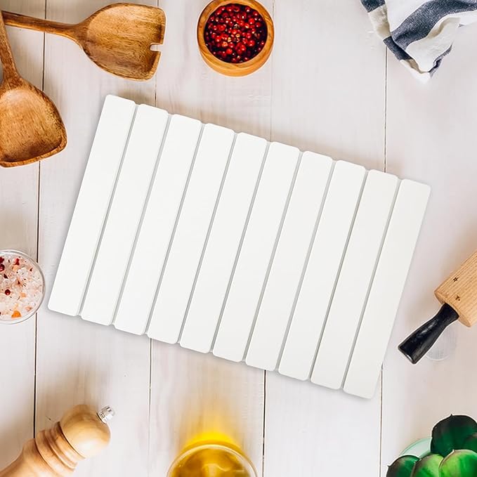 Stone Dish Drying Mat, 24"(L)×16"(W) - Fast-Drying, Collapsible Kitchen Counter Mat for Dishes, Cups & Bottles with Sanding Tool + Placemat, White