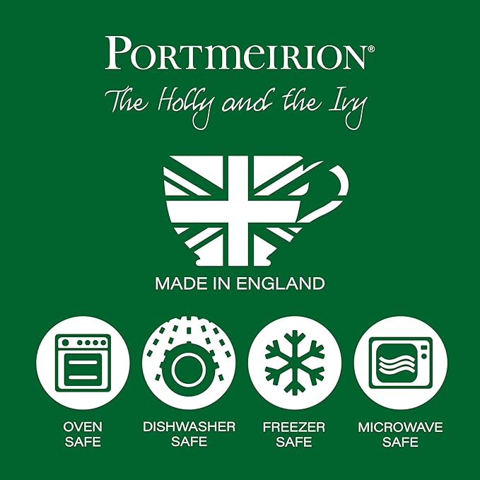 Portmeirion Holly and Ivy 7.25" Bread & Butter Plate (Set of 6) - Earthenware Plates, Holly Motif - Festive Holiday Tableware, Serving Tea, Snacks, Desserts - Microwave, Oven, Freezer, Dishwasher Safe