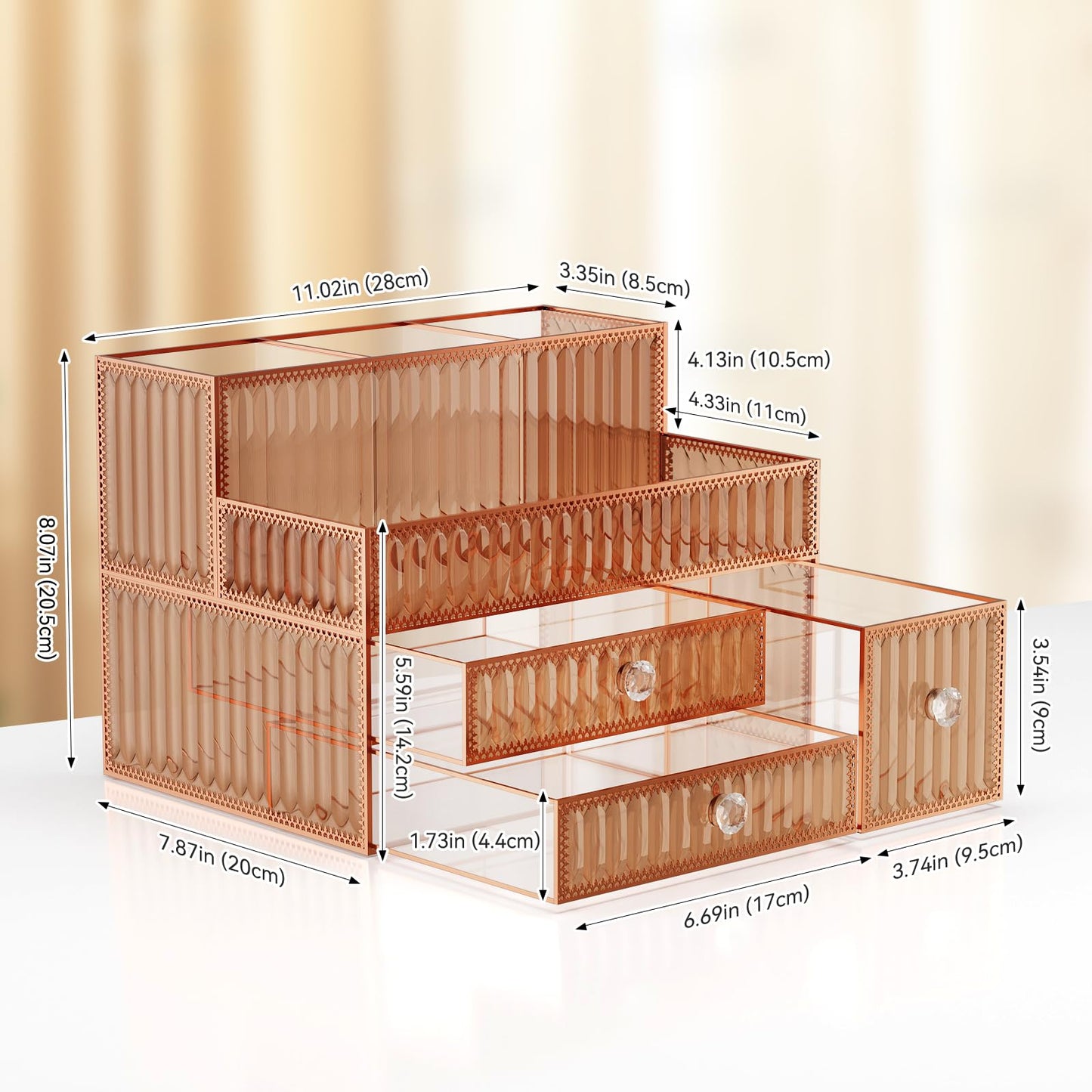 Youdepot Golden Tempered Glass Vanity Organizer for Cosmetics