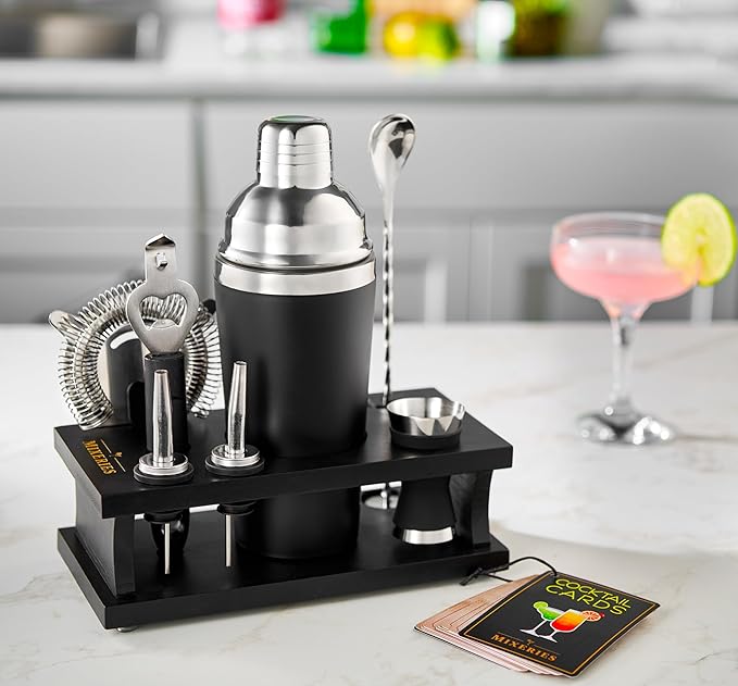 Excellent Grip Mixology Bartender Kit - Drink Mixer Set with All Essential Bar Accessories - Premium Bar Tool Set for The Ultimate Home Bar Experience, Housewarming Gifts New Home (Black)