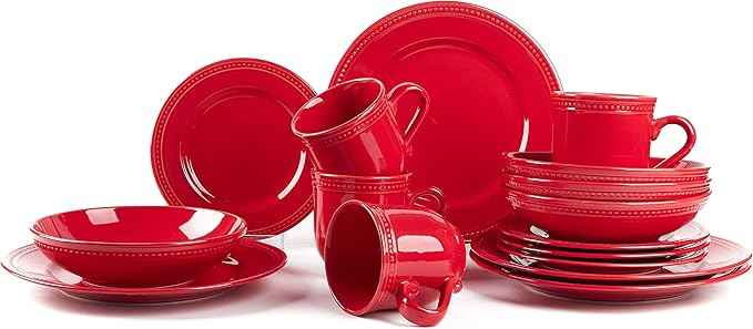 Pearl Dots Stoneware Dinnerware Set(16pc Set, Red)