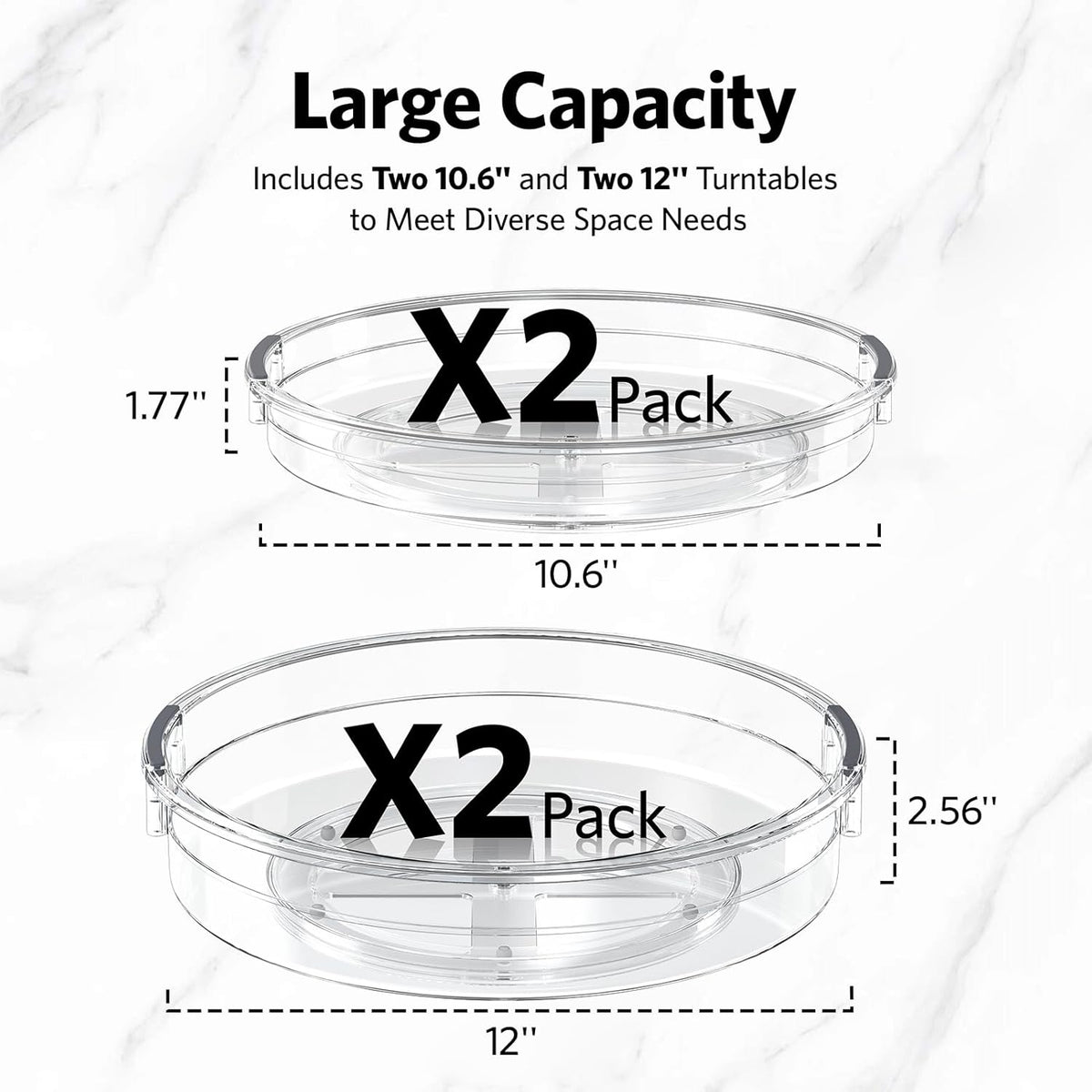 LAMU 4 Pack Lazy Susan Organizer, Clear Lazy Susan Turntable for Cabinet, Refrigerator, Table Top, Kitchen, Bathroom, Pantry Organizers and Storage, 2 Sizes Included 12in, 10.6in