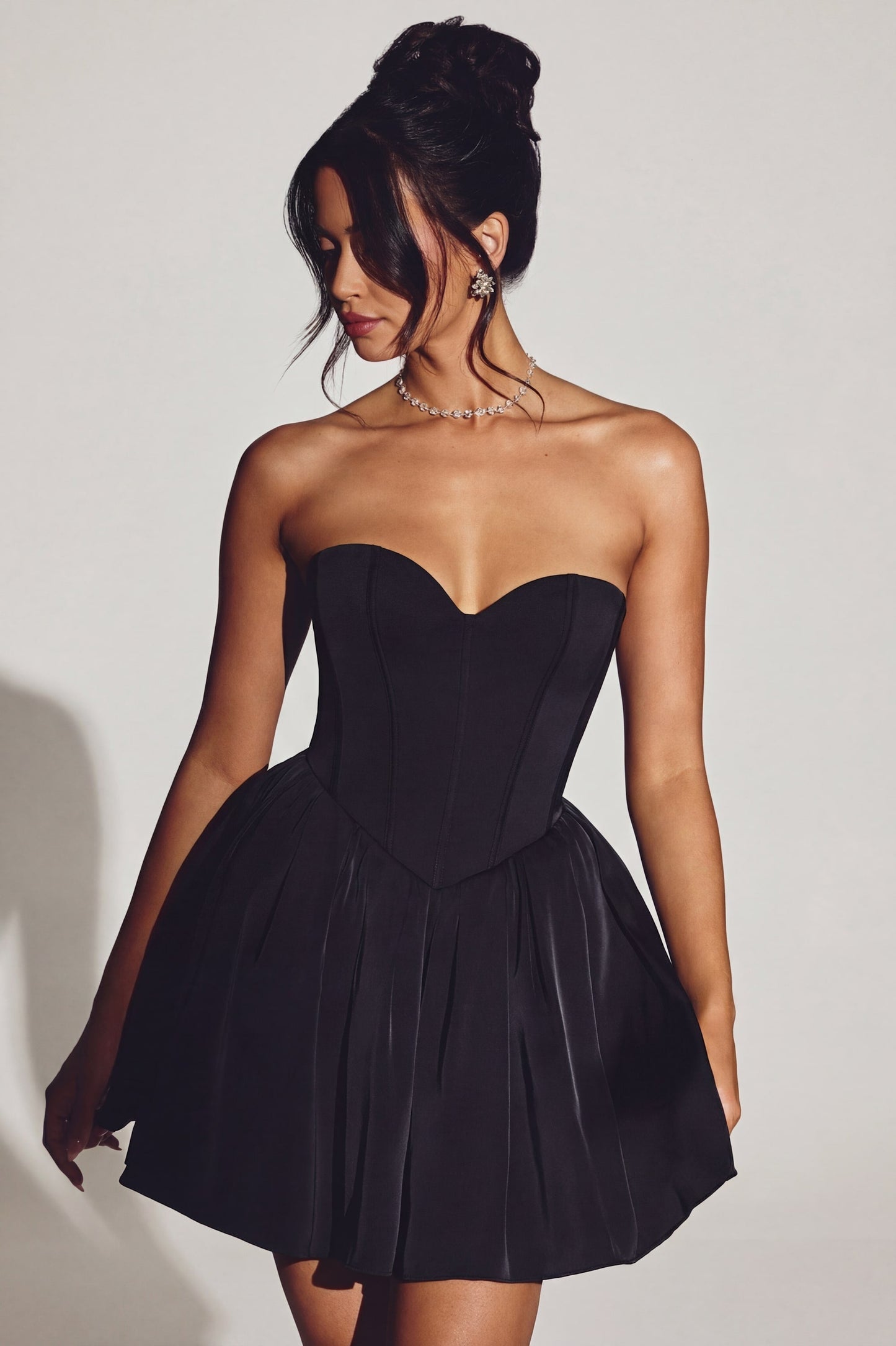 Corset Tulle Mini Dress in Jet Black