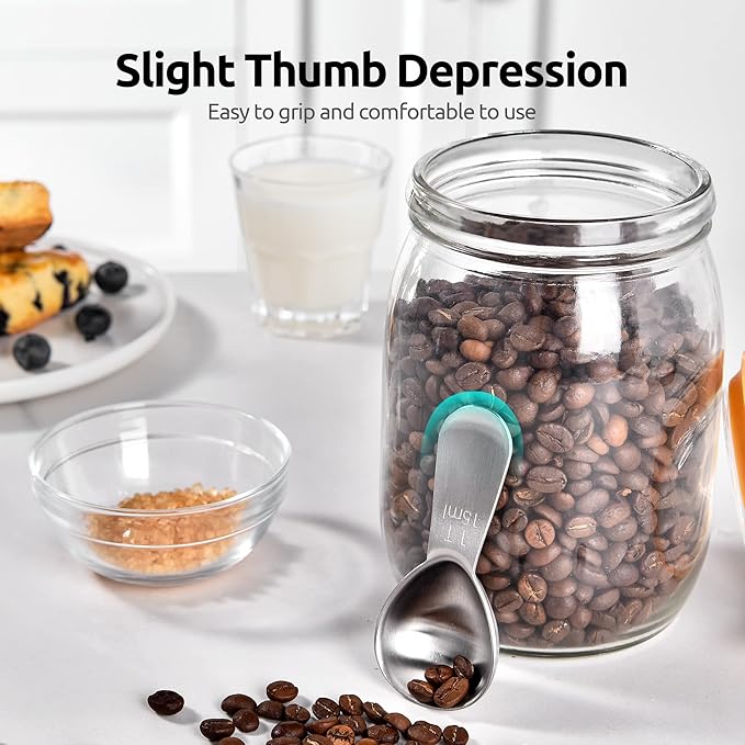 18/8 Stainless Steel Coffee Scoop: U-Taste 1 Tablespoon Metal Measuring Spoon Set of 2, Short Handled Measure Scooper for Ground Coffee, Bean, Espresso, Powder, for Canister (Silver, 1Tbsp/15ml)