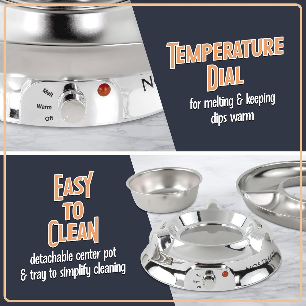 Nostalgia Electric Fondue Party Set – 10 oz Melting Pot, 4 Roasting Forks, & Detachable Serving Tray – Melted Cheese, Chocolate, or Dessert – Perfect for Gifts, Parties, Date Night – Stainless Steel