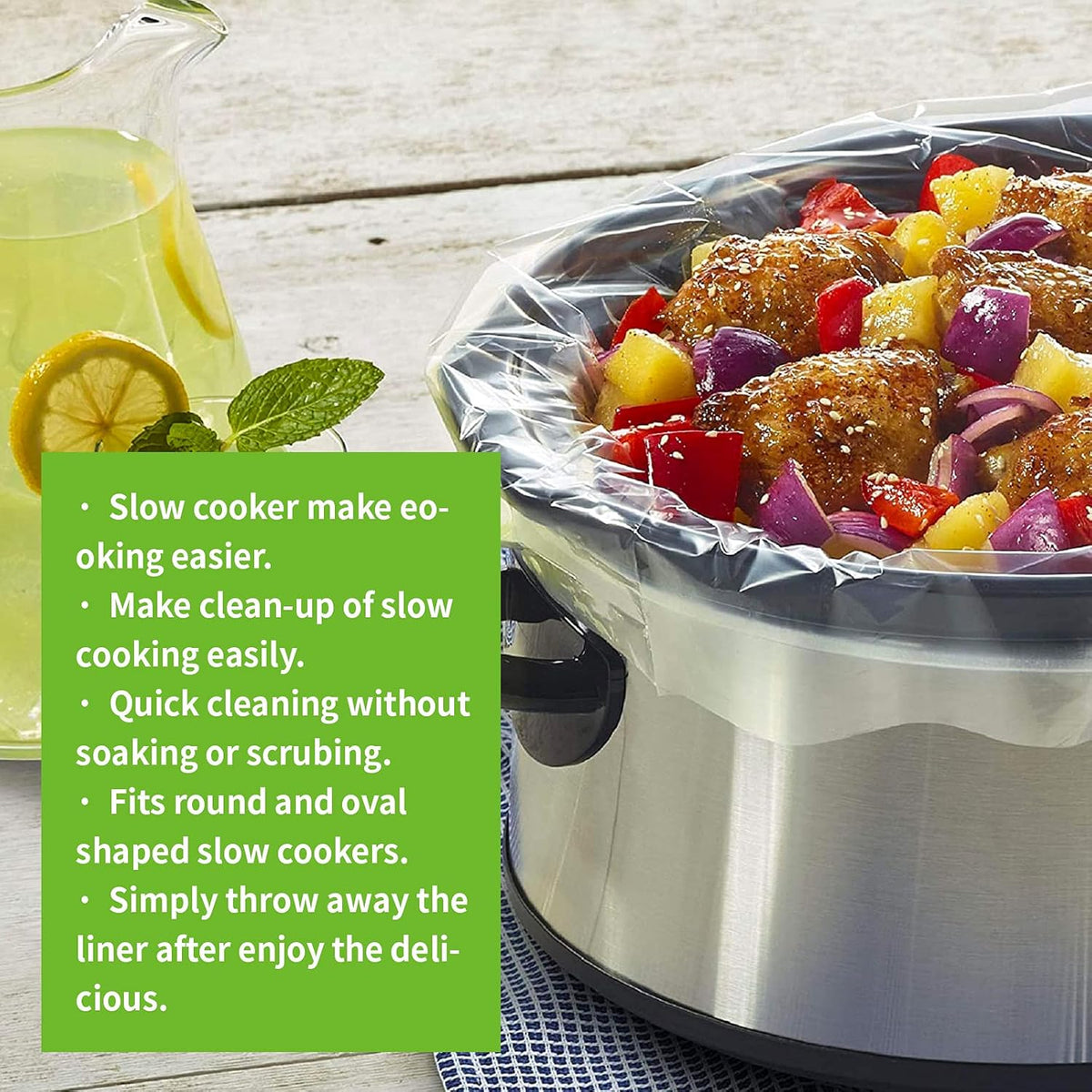 ECOOPTS Slow Cooker Liners Disposable Cooking Bags Large Size Pot Liners Fit 4QT to 8.5QT Suitable for Oval & Round Pot (30 BAGS)