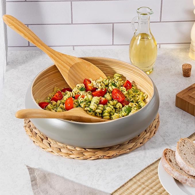 Dehaus® Large Premium Bamboo Salad Tongs - Eco Friendly Wooden Serving Spoons - Salad Serving Utensils - Salad Tosser Forks - Giant Wood Salad Servers - 12 inch Salad Hands