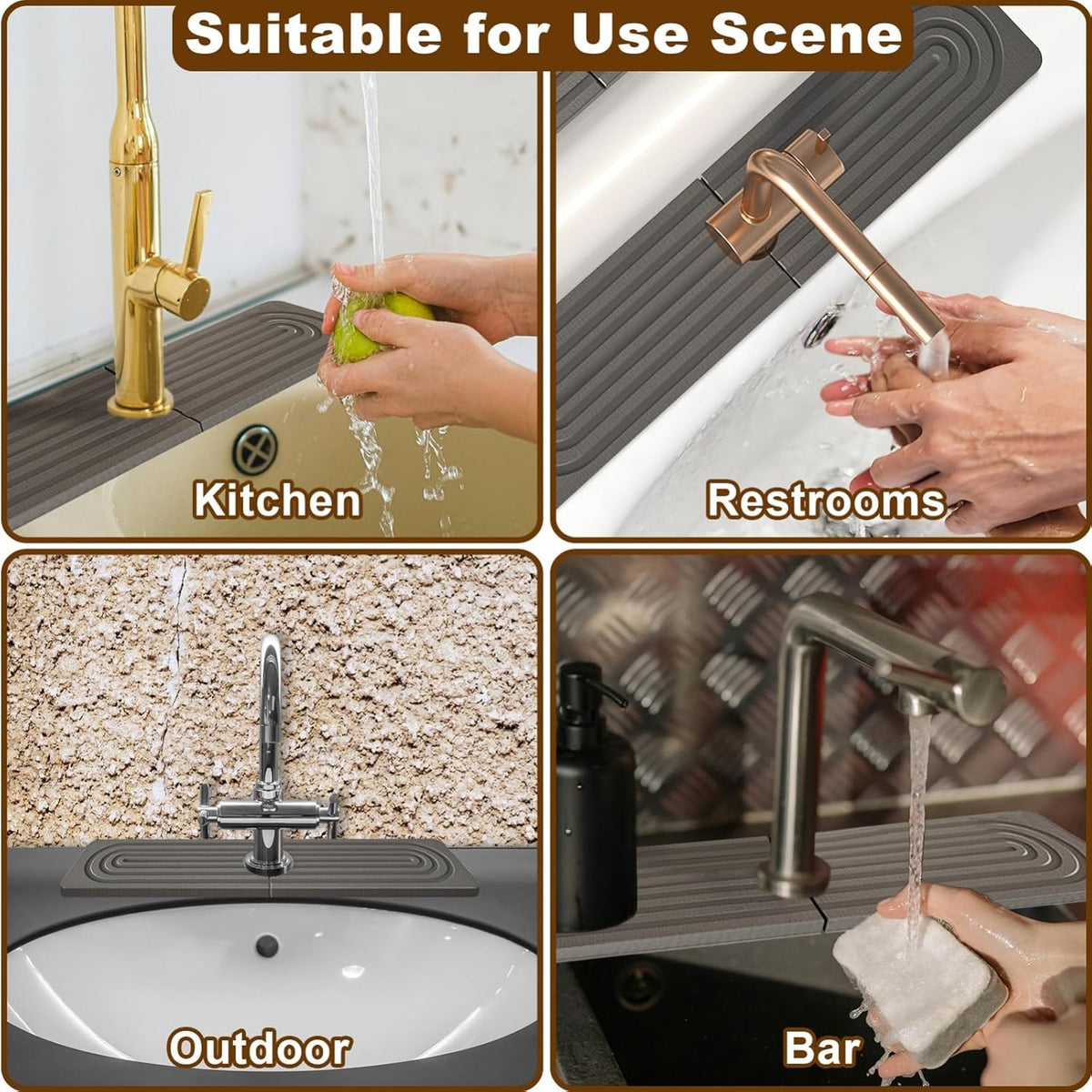 Faucet Mat for Kitchen Sink, Diatomite Super Absorbent Fast Drying Stone Sink Tray for Bathroom Kitchen Sink Splash Guard(Square Dark Grey,23.6x3.9in)