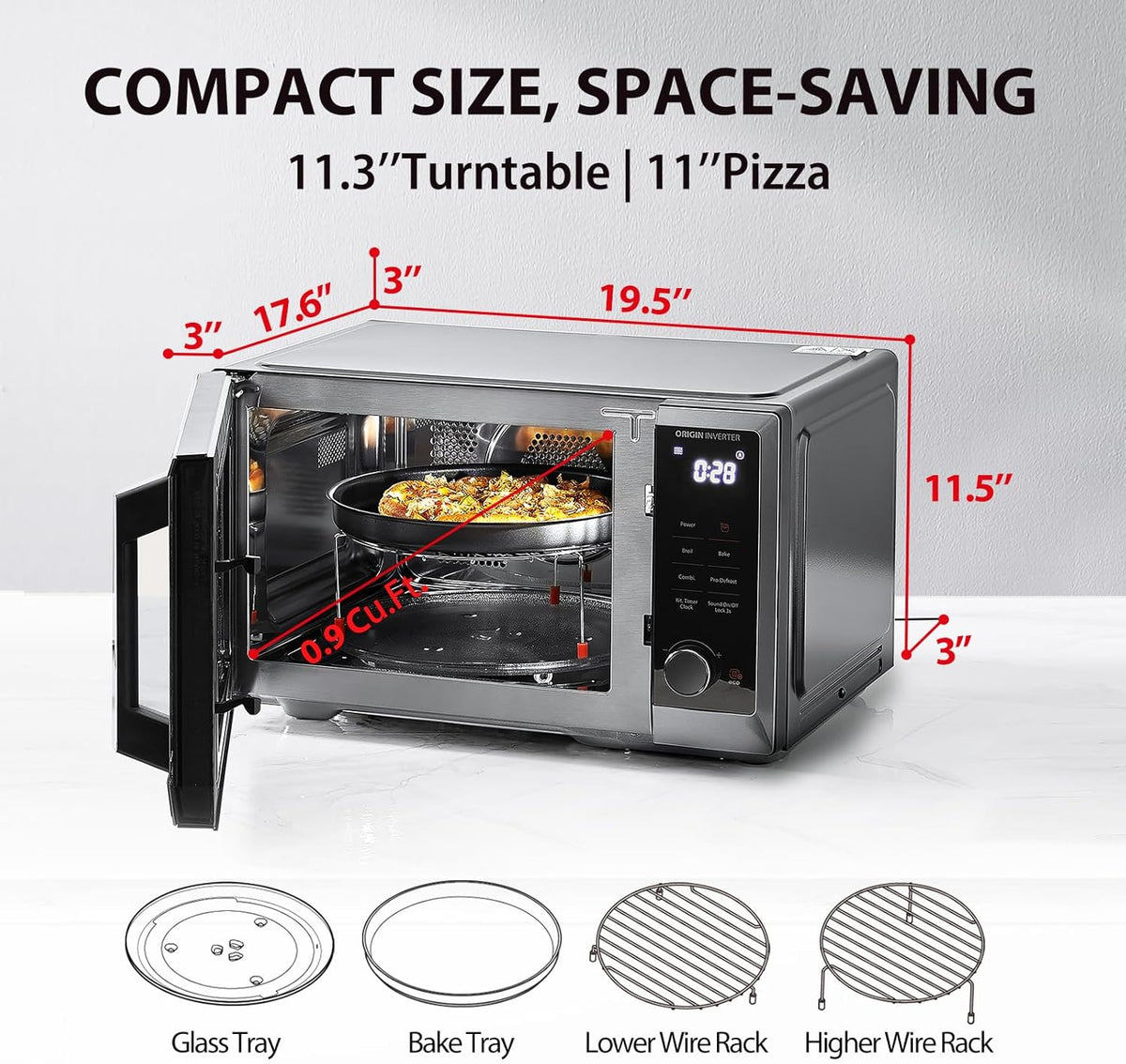 TOSHIBA 6-in-1 Inverter Countertop Microwave Oven Healthy Air Fryer Combo, MASTER Series, Air Fryer, Broil, Convection, Speedy Combi, Even Defrost, Sound On/Off 27 Auto Menu Stainless Steel