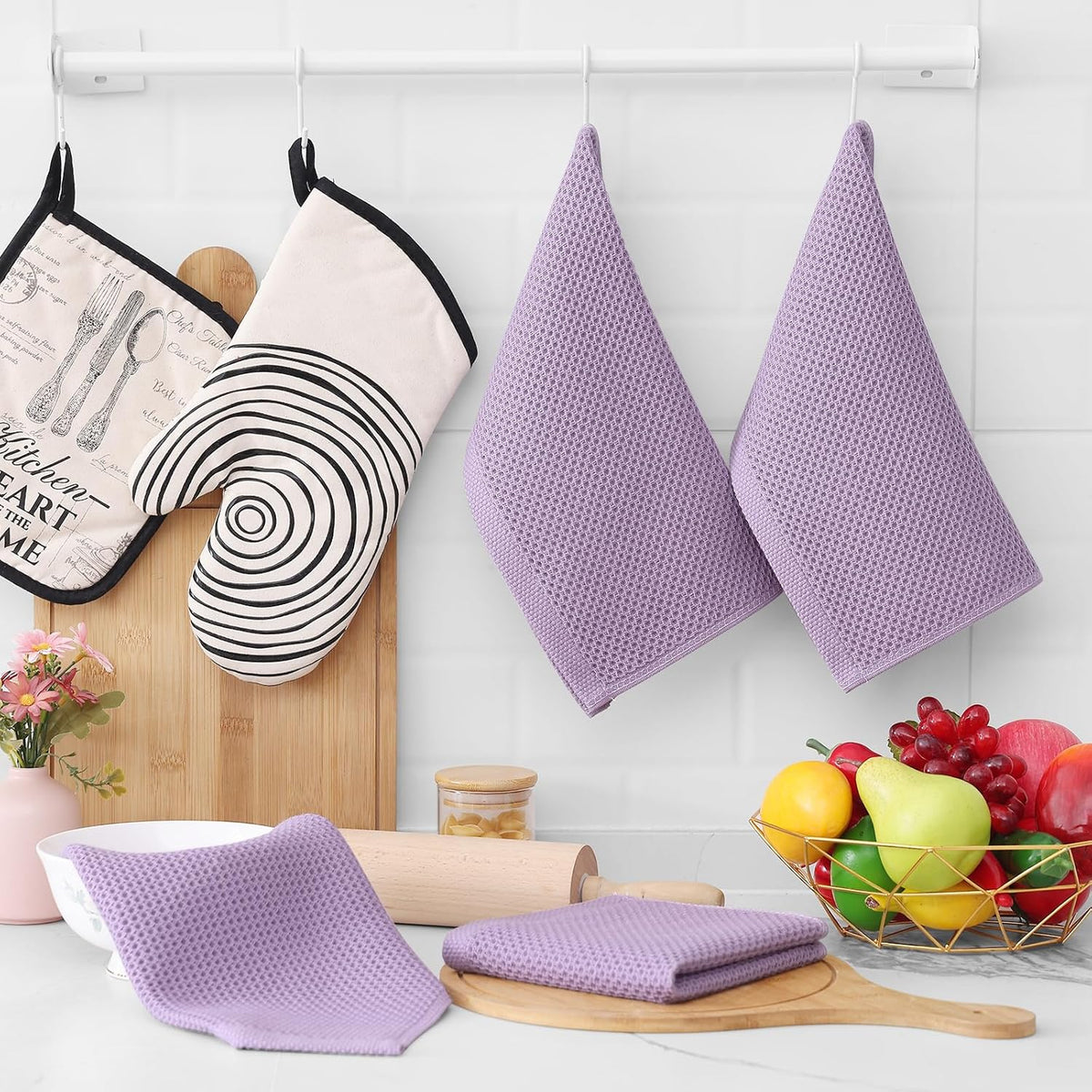 Homaxy 100% Cotton Waffle Weave Kitchen Dish Cloths, Ultra Soft Absorbent Quick Drying Dish Towels, 12 x 12 Inches, 6-Pack, Lavender