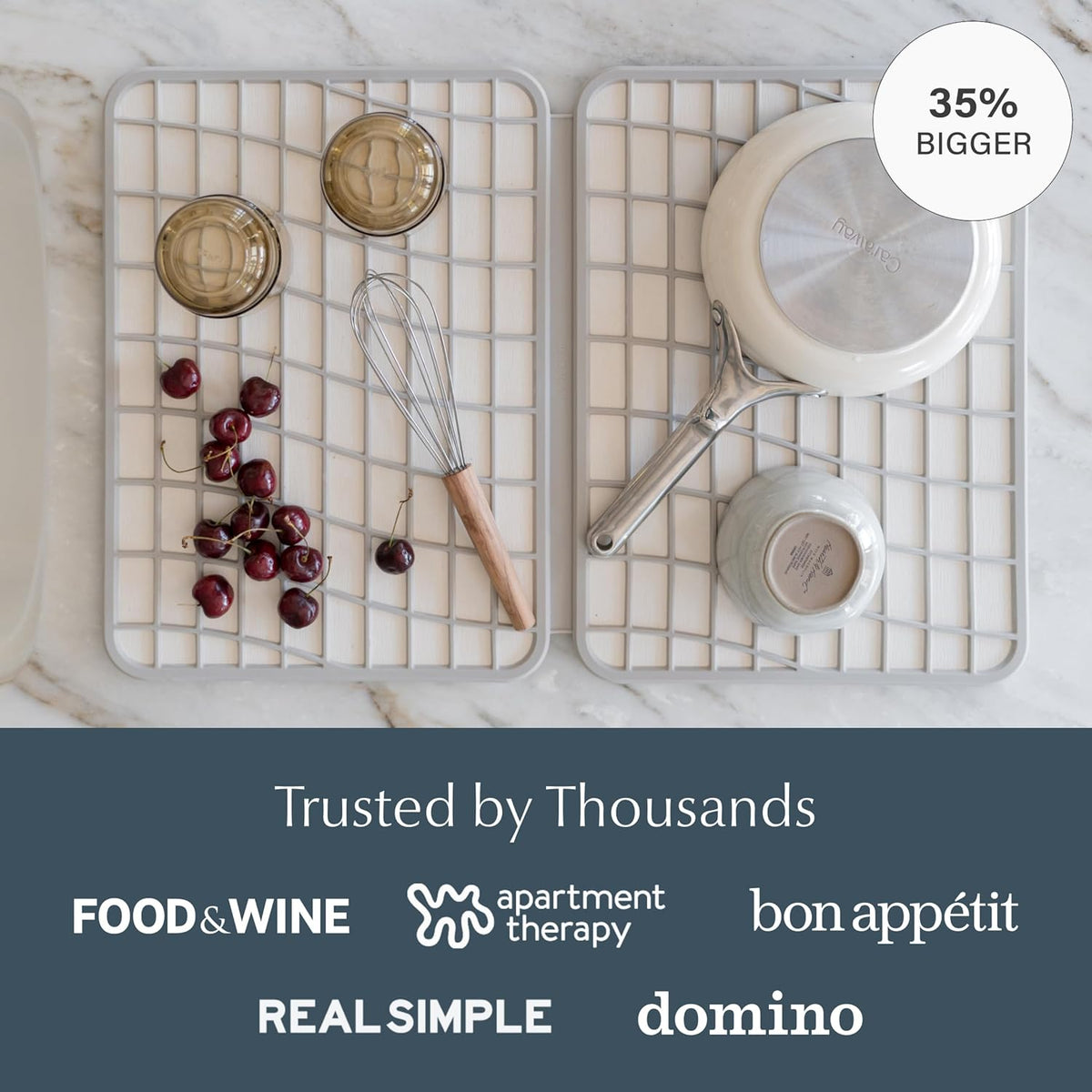 Dorai Home Large Dish Pad – 40% More Drying Space, Eco-Friendly Quick-Drying Stone Mat for Kitchen, 24.6" x 16.5", Sandstone