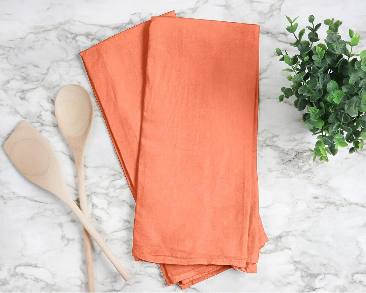RUVANTI Flour Sack Towels 4 Pack 28x28 Inch, 100% Cotton Tea Towel, Reusable, Machine Washable, Absorbent BarTowels - Dish Cloth Perfect for Drying Dishes & Cleaning - Orange