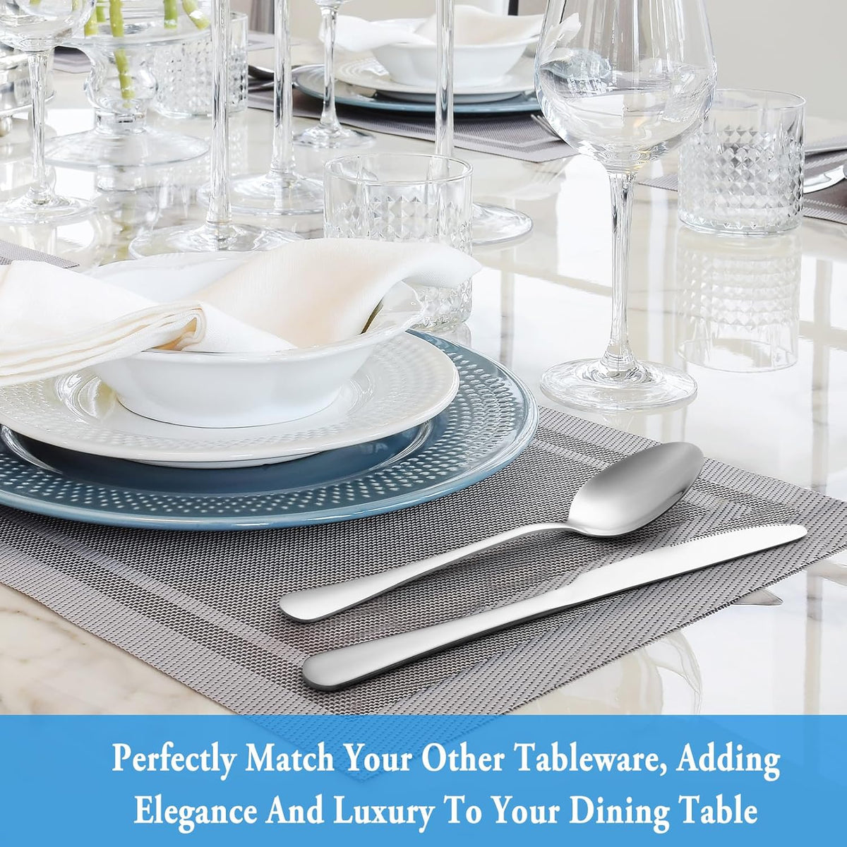 32 Pcs Dinner Spoon Set,Premium Food Grade Stainless Steel Spoons,Durable Metal Spoons,Tablespoon,Spoons Silverware Only,Mirror Finish & Dishwasher Safe,Use for Home,Kitchen and Restaurant - 7.3 inch